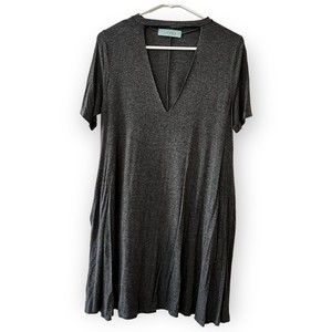 Karlie Women’s Small Gray Short Sleeve T-shirt Mini Dress V-Neck Cutout pockets